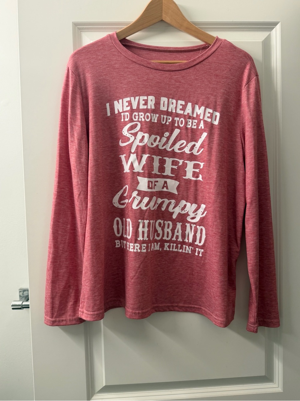 SHEIN Pink Heather Long-Sleeve Graphic Tee - 'Spoiled Wife'